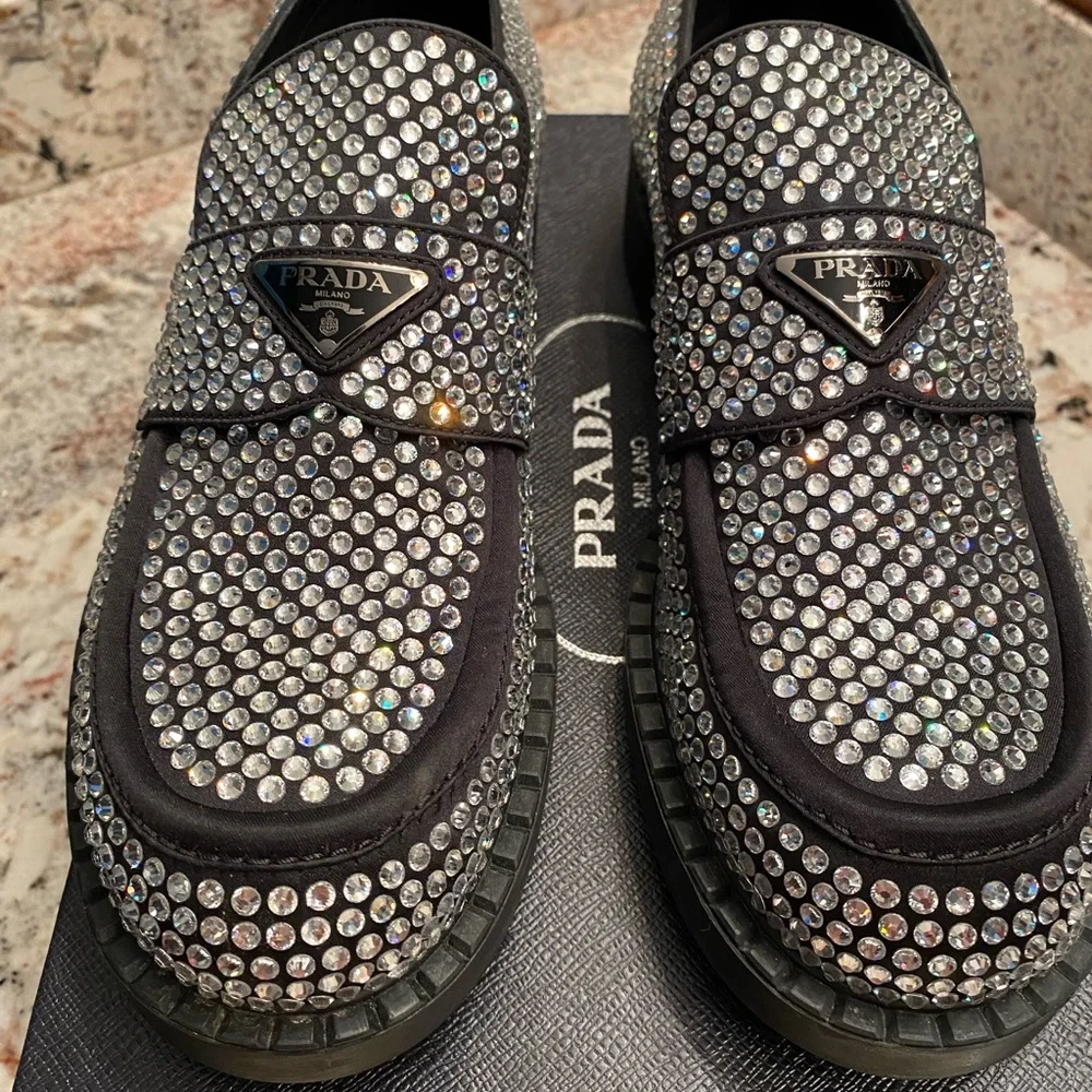 RARE- Prada Crystal Logo Flat Loafers - Picture 6 of 6